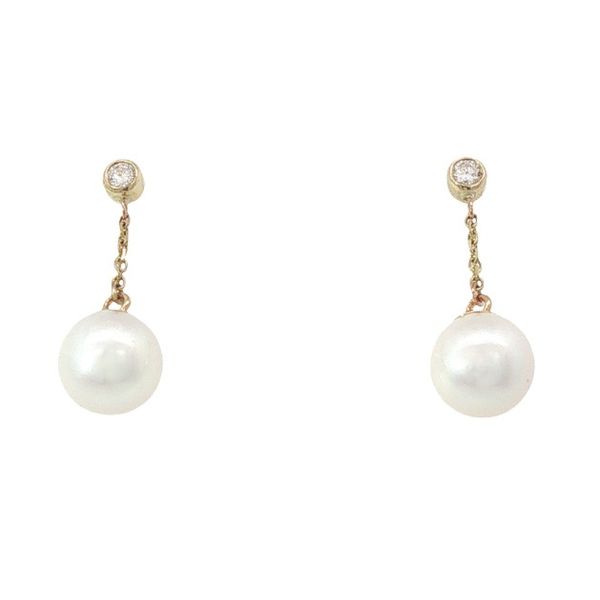 14Kt .10ctw Diamond & 7mm Pearl Dangle Earrings Charles Frederick Jewelers Chelmsford, MA