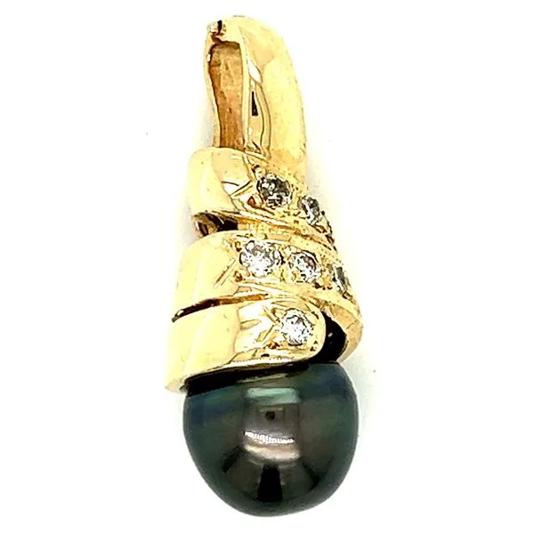 14KY Large Tahitian Pearl And Diamond Pendant Charles Frederick Jewelers Chelmsford, MA