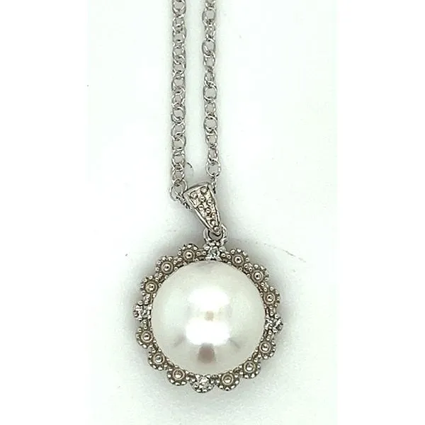 Sterling 9.5mm Button Pearl And .02ctw Diamond Pendant Charles Frederick Jewelers Chelmsford, MA