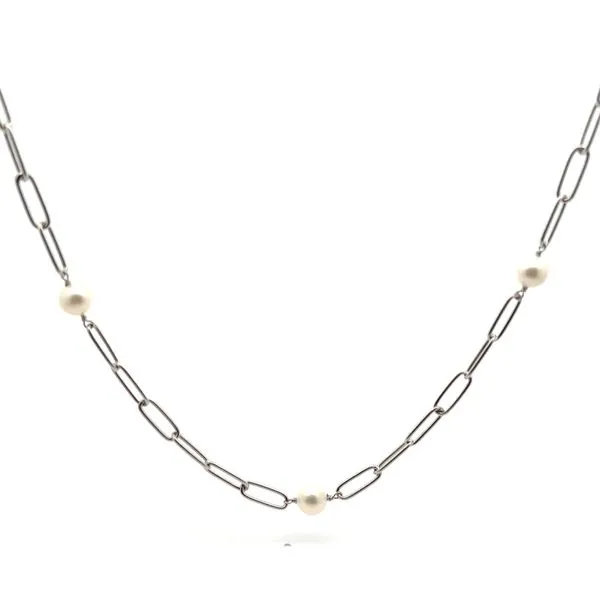 Sterling 6-6.5mm Cultured FW Pearl Paper Clip Necklace