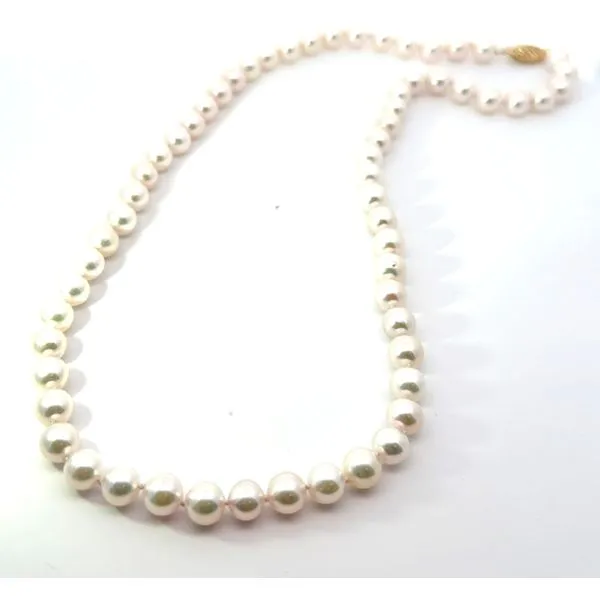 18in 6.5mm-7mm White Akoya Pearl Strand with 14KY Fish Ta...