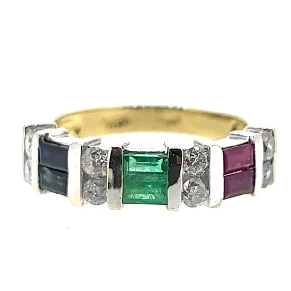 14K TT Sapphire, Emerald,Ruby And Diamond Ring Charles Frederick Jewelers Chelmsford, MA