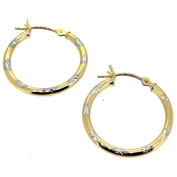 14K TT Hoops With Diamond Cut Stars In WG Charles Frederick Jewelers Chelmsford, MA