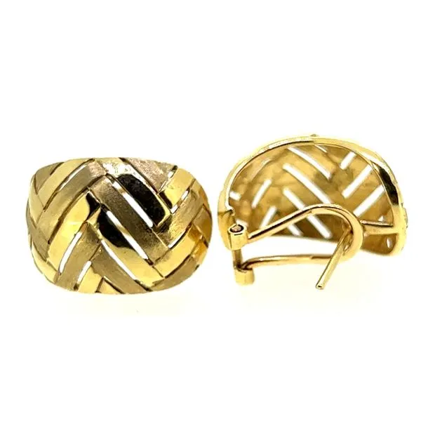 14KY Herringbone Design Omega Earrings Charles Frederick Jewelers Chelmsford, MA
