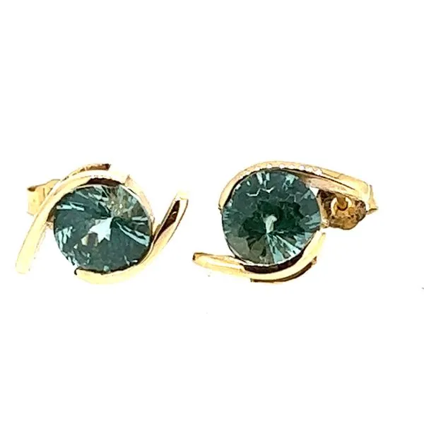 14KY 7mm Bluish Green Apatite Stud Earrings Charles Frederick Jewelers Chelmsford, MA