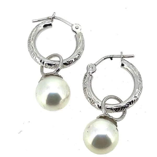 14KW 7mm Cultured Pearl Hoop Earrings Charles Frederick Jewelers Chelmsford, MA