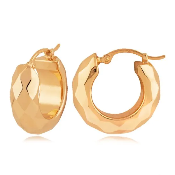 14KY Thick Faceted Hoop Earrings