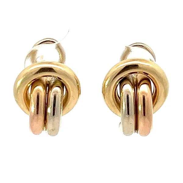 14K Tri Color Omega Back Knot Earrings Charles Frederick Jewelers Chelmsford, MA