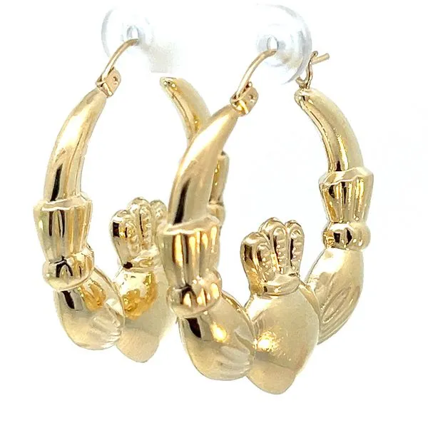14KY Large Claddaugh Hoop Earrings Image 2 Charles Frederick Jewelers Chelmsford, MA