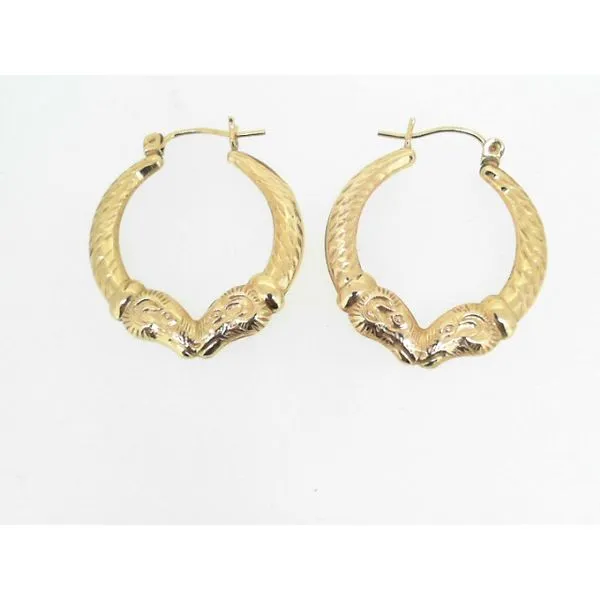 14K Yellow Gold Medium Rams Head Hoop Earrings Charles Frederick Jewelers Chelmsford, MA
