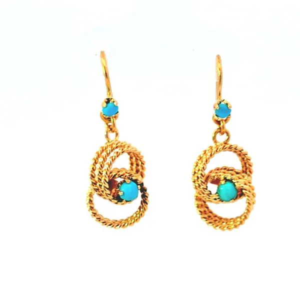 Estate- 18K Yellow Gold Turquoise Twist Dangle Earrings (3.5 G) Charles Frederick Jewelers Chelmsford, MA