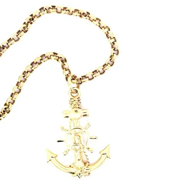 Estate- 14K Yellow Gold 20 Inch Rolo Chain With A 14K Yellow Gold Nautical Anchor Charm 9.6 Grams Charles Frederick Jewelers Chelmsford, MA