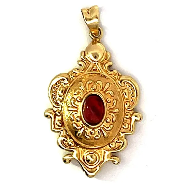 14K Cab Pink Stone Medallion Pendant Charles Frederick Jewelers Chelmsford, MA