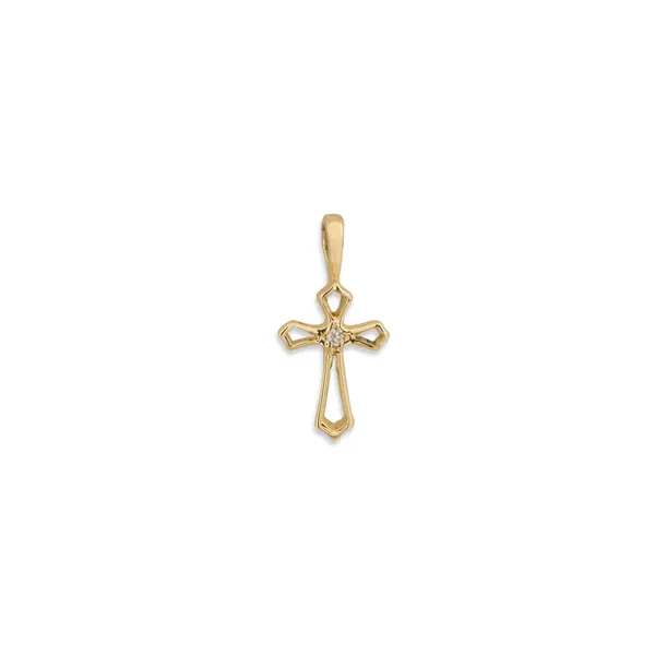 14KY Baby Cross Open Flair High Polished Cross Pendant with .015ctw Diamond Charles Frederick Jewelers Chelmsford, MA