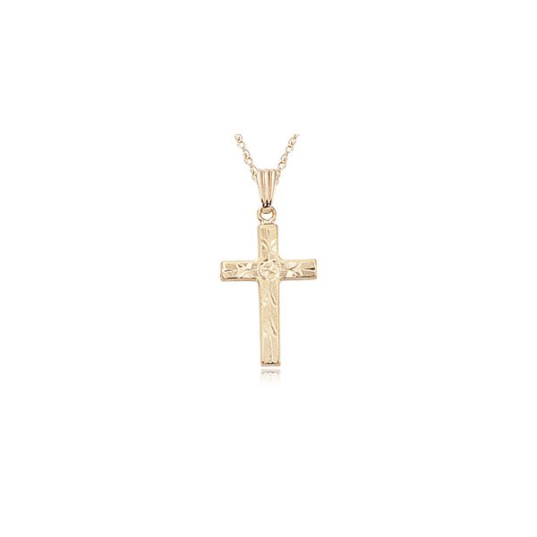 14KY Small Fancy Engraved Cross on 18in Rope Chain Charles Frederick Jewelers Chelmsford, MA