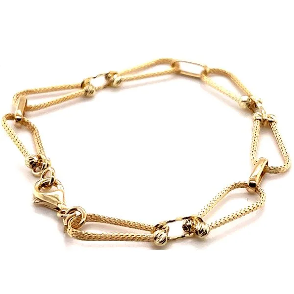 14KY Diamond Cut Textured Fancy Link Bracelet
