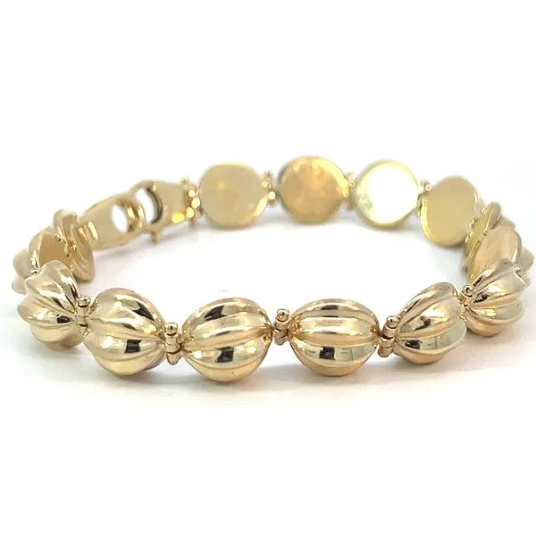 14KY Fancy Hinged Ball Bracelet With Oversized Lobster Cl...