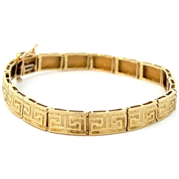 14KY 7\ 6.5mm Solid Grecian Key Link Bracelet - Estate 14...
