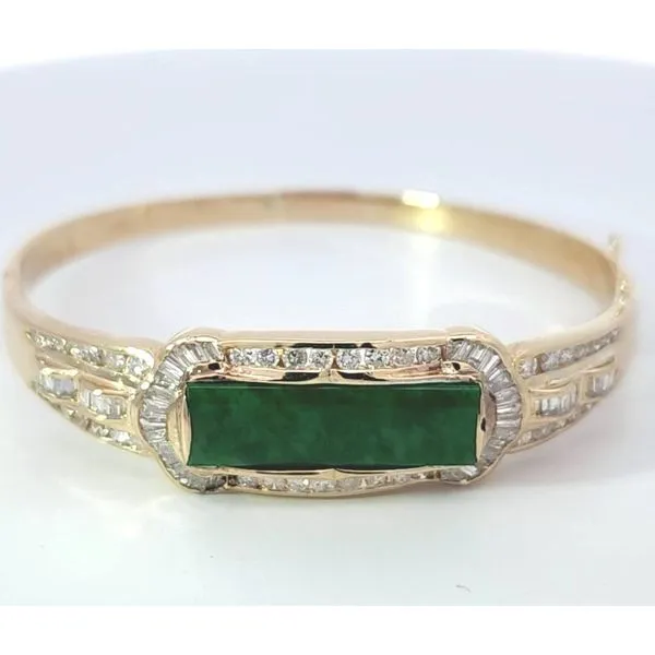 18kt Yellow gold jade and diamond bangle appx 1ctw diamonds Charles Frederick Jewelers Chelmsford, MA