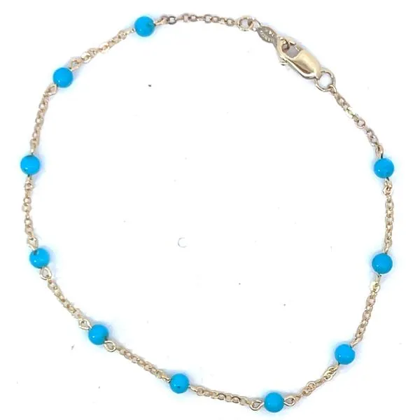 14Ky 3mm Turquoise Bead Bracelet 7