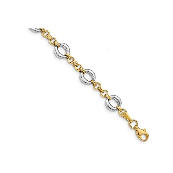 14k Two Tone Round Link Bracelet