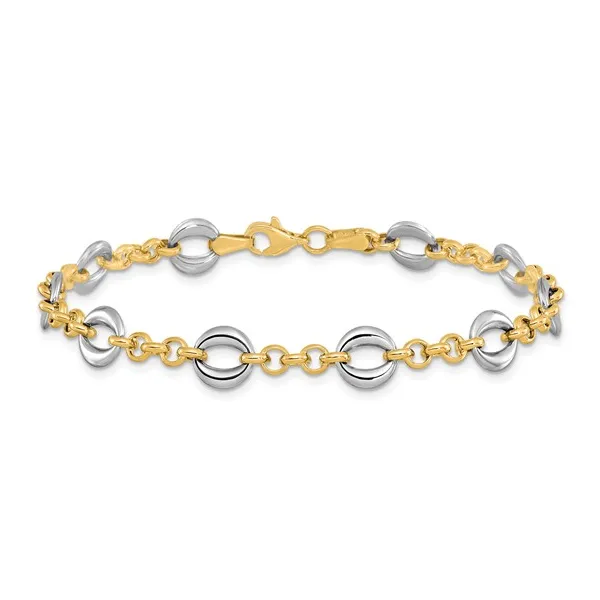 14k Two Tone Round Link Bracelet