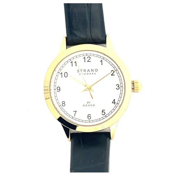 Ladies Strand White Face Watch with Black Leather Strap Charles Frederick Jewelers Chelmsford, MA
