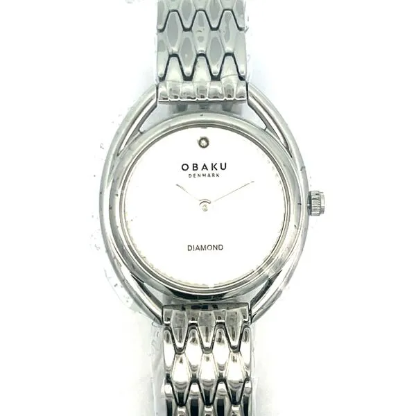 Ladies Silver tone  White Face Watch with Genuine Diamond