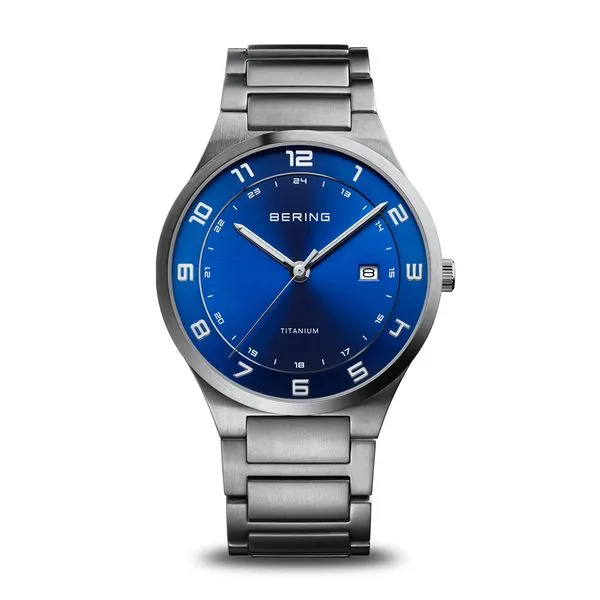 Mens titanium brushed silver 40mm watch