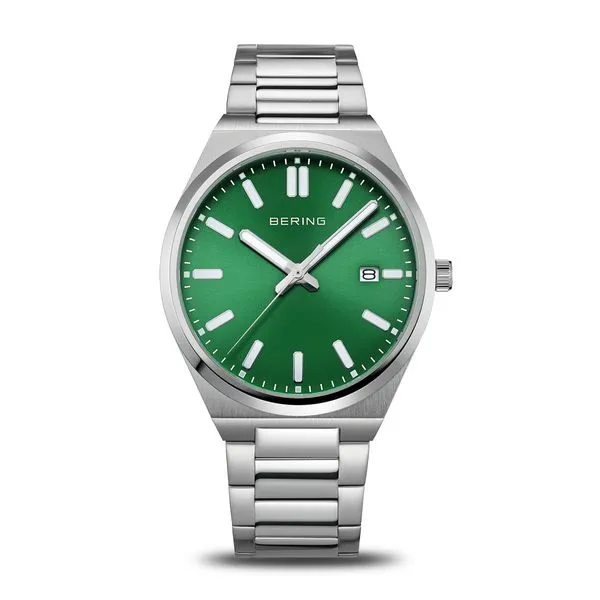 Classic Polished Silver 40mm with Green Face Watch