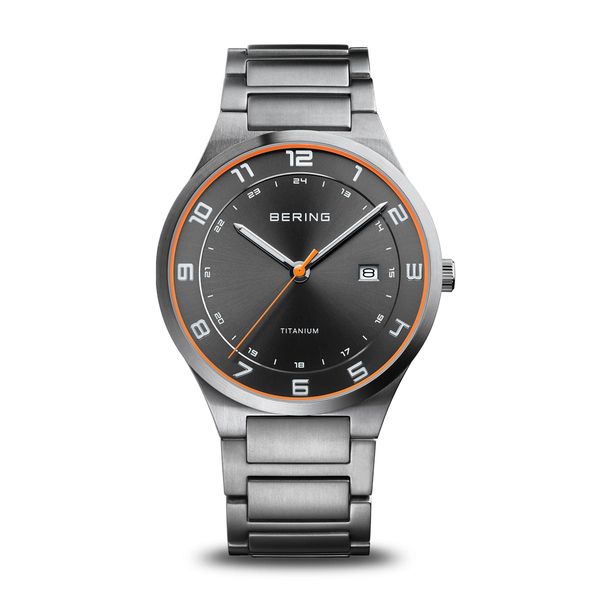 Bering Men's Brushed Silver Titanium Band with Sapphire Crystal Charles Frederick Jewelers Chelmsford, MA
