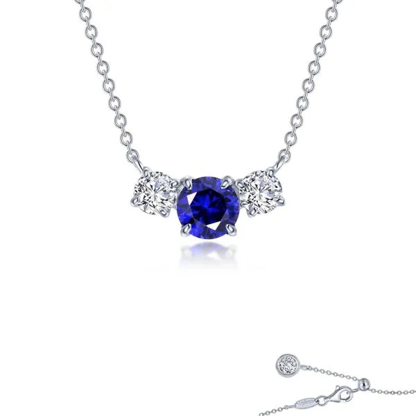 Lab Grown Blue Sapphire Sterling Silver 3 Stone Necklace Charles Frederick Jewelers Chelmsford, MA