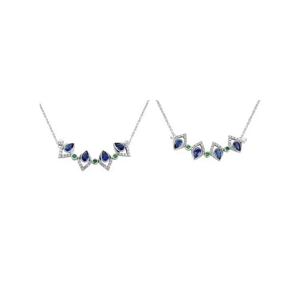 14K Wg 16-18In Necklace. 15.5Mm Square Pendant W Blue Sapphires, Diamonds & Green Garnets Convertible Image 2 Charles Frederick Jewelers Chelmsford, MA