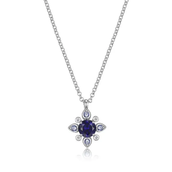Sterling Silver Lab Sapphire and Diamond Necklace Charles Frederick Jewelers Chelmsford, MA