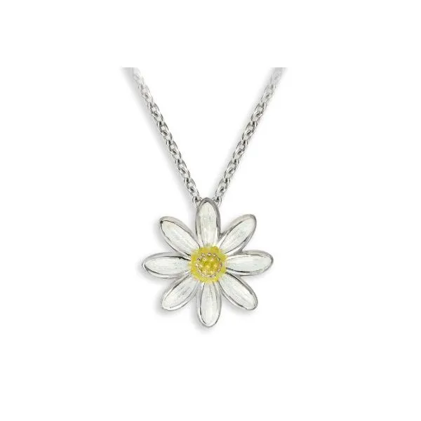White Daisy Necklace by Master Enamelist Nicole Barr. Sterling Silver similar item image