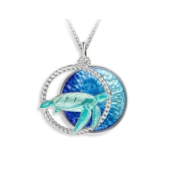 Blue Sea Turtle Necklace by Nicole Barr Master Enamelist -   Sterling Silver similar item image