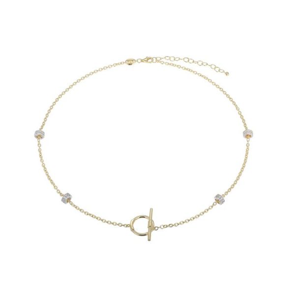 Sterling Silver with Gold Necklace with White Sapphire Rondelles Charles Frederick Jewelers Chelmsford, MA