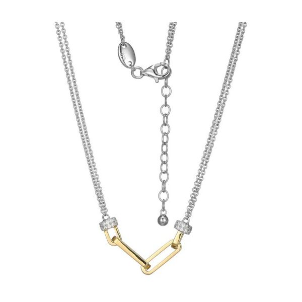 Sterling Silver Modern Paperclip Frontal Necklace With Cubic Zirconia Rhondells Charles Frederick Jewelers Chelmsford, MA