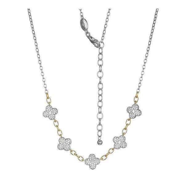 Sterling Silver with Gold Sparkling Cubic Zirconia Necklace Charles Frederick Jewelers Chelmsford, MA