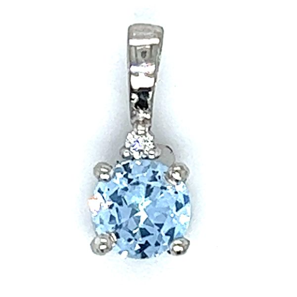 Sterling Created Aqua Marine And .02ct Diamond Pendant Charles Frederick Jewelers Chelmsford, MA