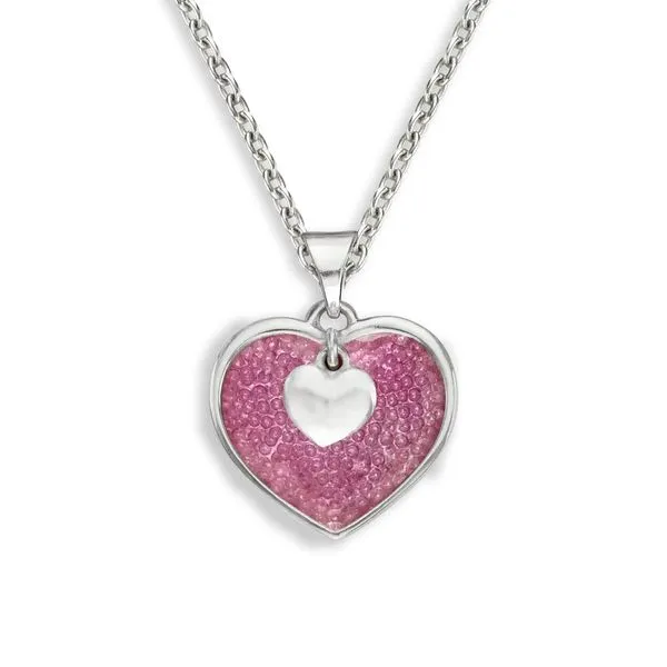 Sterling Rhodium Plated Pink Heart Enamel Pendant