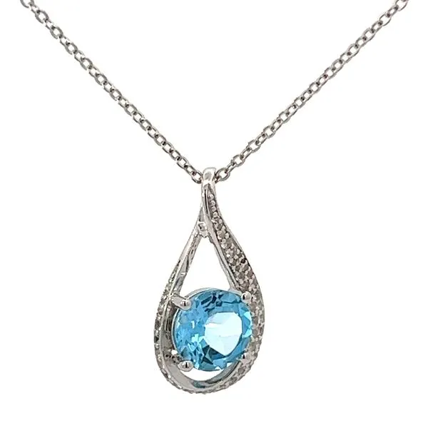 Sterling 2.24ct Blue Topaz And .30ctw Topaz Pendant Charles Frederick Jewelers Chelmsford, MA