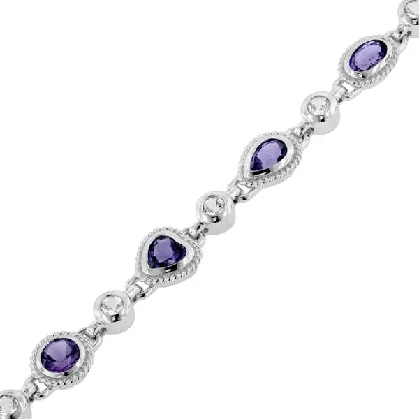 SS Amethyst and White Topaz Bezel Set Bracelet Charles Frederick Jewelers Chelmsford, MA