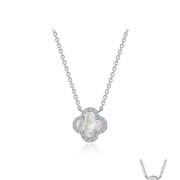 Cultured Freshwater Mother-Of-Pearl Halo SS Simulated Diamond Necklace Charles Frederick Jewelers Chelmsford, MA