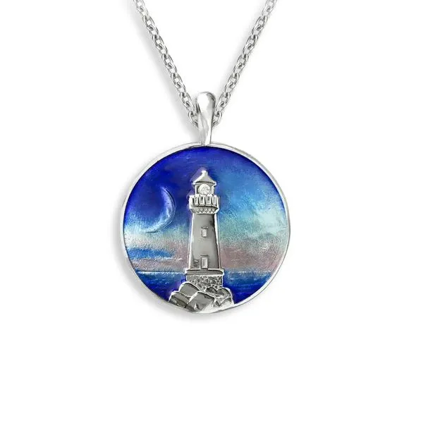 Lighthouse - Blue & Sterling Silver Necklace by Master Enamelists Nicole Barr Charles Frederick Jewelers Chelmsford, MA