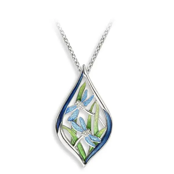 Blue Dragonfly Necklace - White Sapphires. Sterling Silver Charles Frederick Jewelers Chelmsford, MA