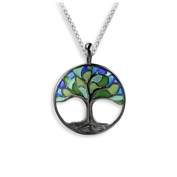 Green Tree of Life Black Rhodium Plated Necklace. Sterling Silver Charles Frederick Jewelers Chelmsford, MA