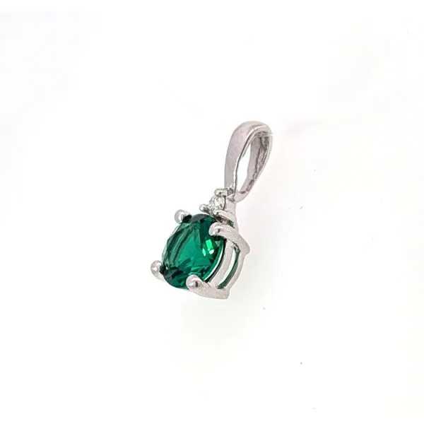 Sterling Created Emerald And .02ct Diamond Pendant Image 2 Charles Frederick Jewelers Chelmsford, MA
