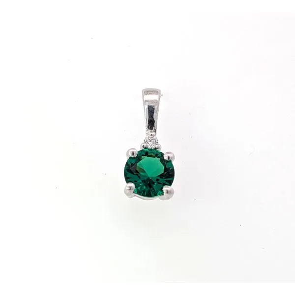 Sterling Created Emerald And .02ct Diamond Pendant Charles Frederick Jewelers Chelmsford, MA
