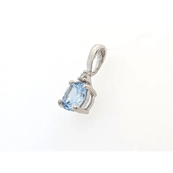 Sterling Created Aquamarine And .02ct Diamond Pendant Image 2 Charles Frederick Jewelers Chelmsford, MA
